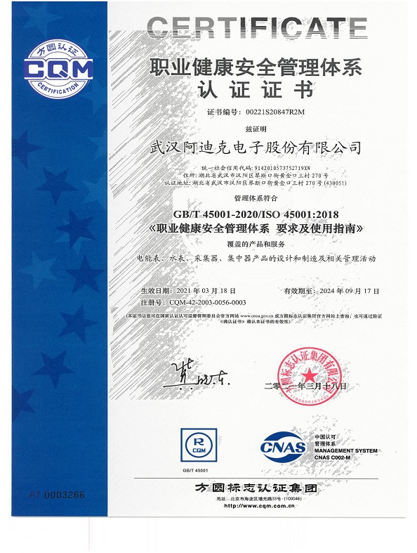 職業(yè)健康安全管理體系認(rèn)證證書(shū)